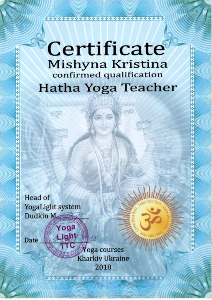 certificate hatha yoga teacher