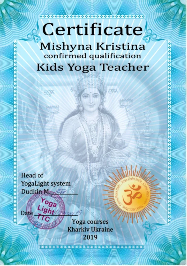 certificate kids yoga teacher